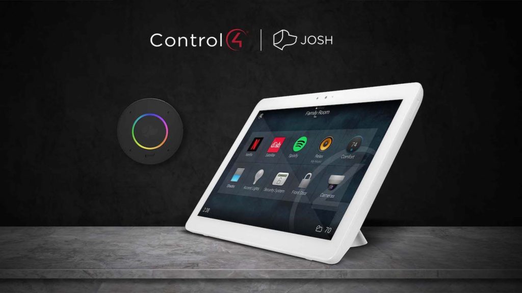 Image of Josh.ai and Control4 touchscreen displaying home automation options