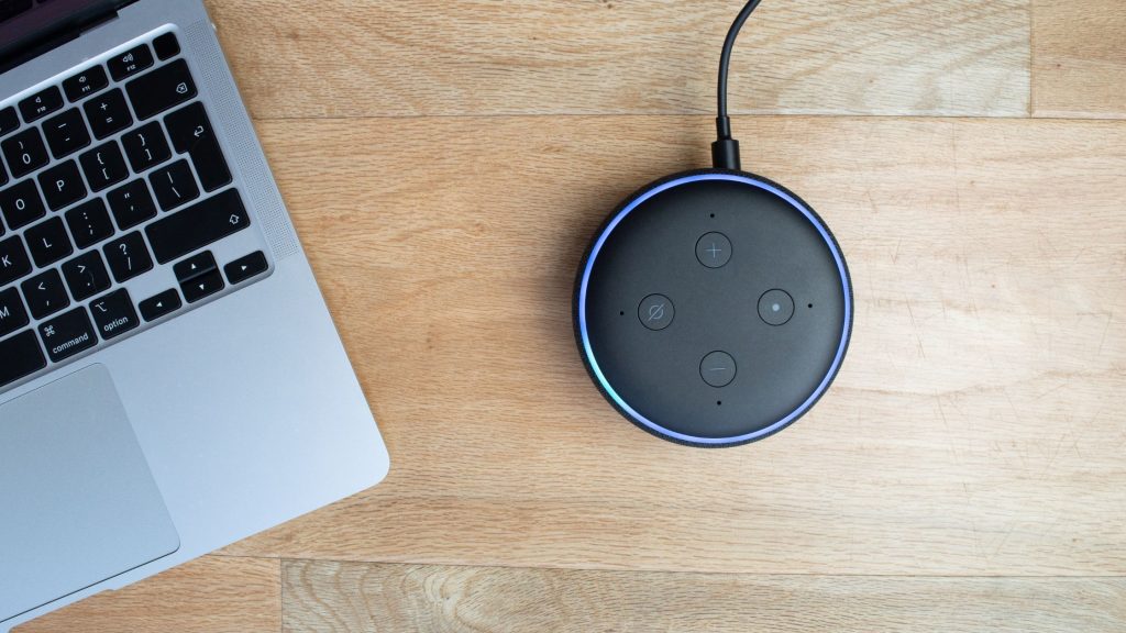 Amazon Alexa voice assistant on a table, ready to take commands